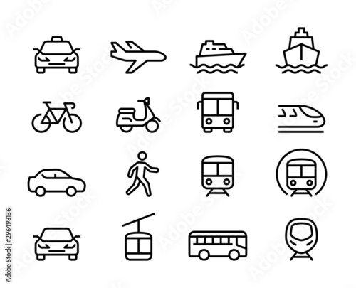 Set of Public Transportation Thin Line Icons 
