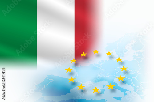 Obraz na płótnie Poznaj wymowę Flag of Italy - member of the European Union on a light blue background w salonie