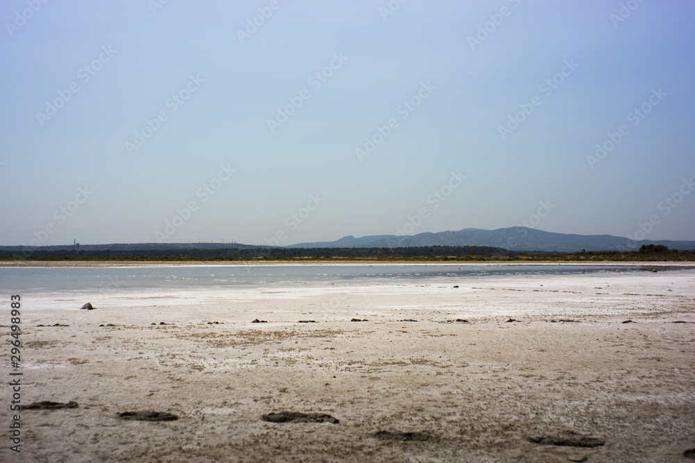 view on a dry salt lake in France.