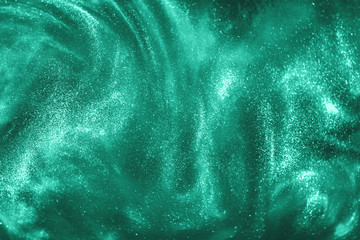 Abstract holiday mint glitter magic shimmering luxury background. Festive sparkles and lights. de-focused