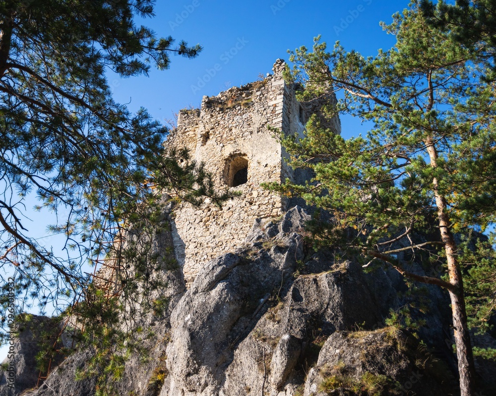 Ruins of Medieval Castle Hricov in Sulov Mountains Range near Zilina, Slovakia
