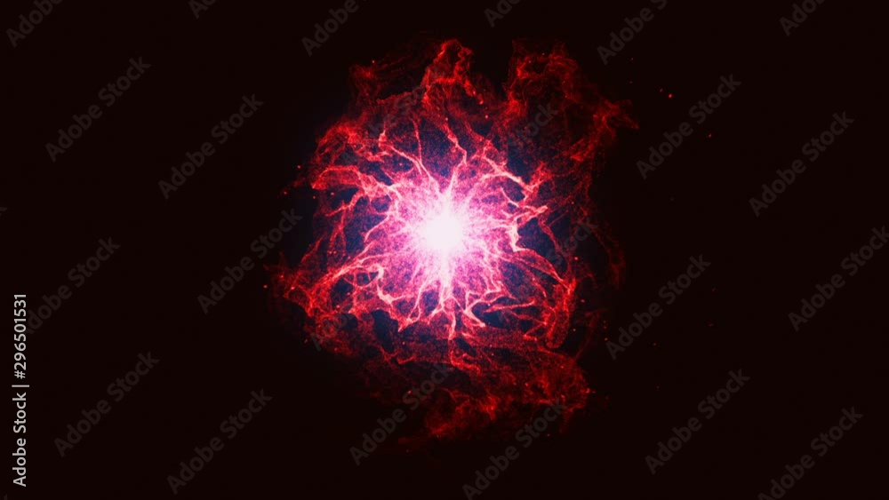 Red glowing Abstract energy ball with fire on black background.