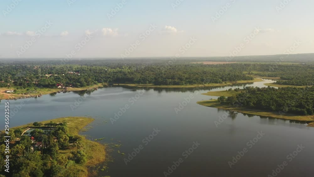 Aerial view of Num Houm Lake against cloudy sky at Vientiane, Laos Aerial view of Num Houm Lake against cloudy sky at Vientiane, Laos