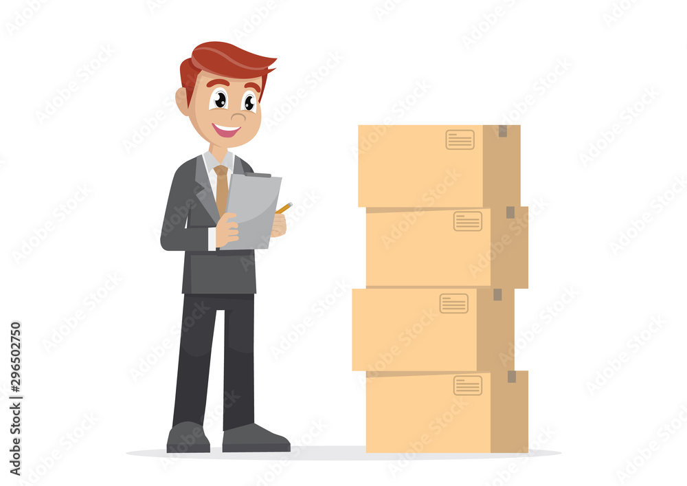 businessman checking packages. businessman checking packages.