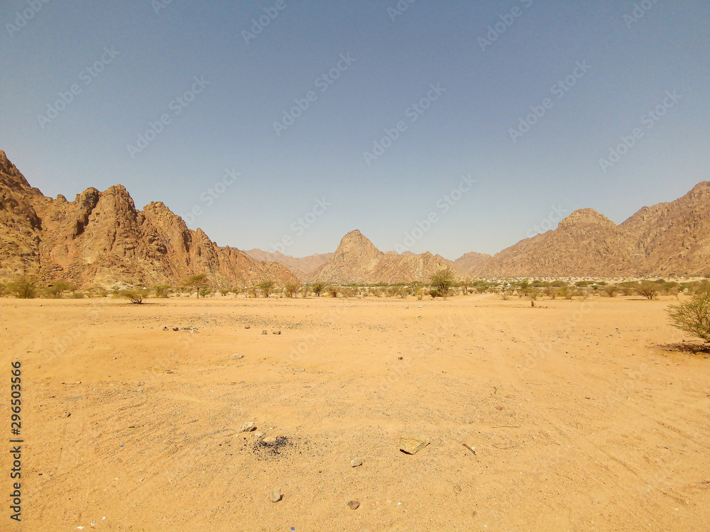 Landscape of desert view on extreme heat weather. Travel concept Landscape of desert view on extreme heat weather. Travel concept