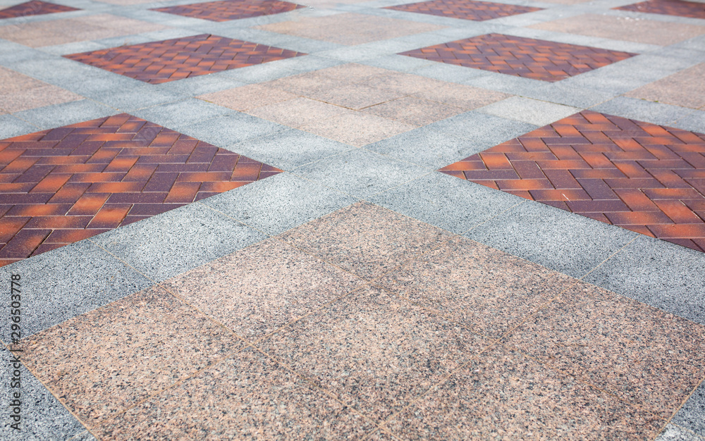 Pathway with brown and grey tiles