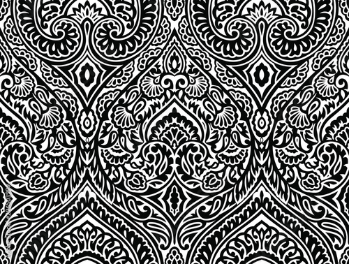 Seamless black and white vintage damask wallpaper
