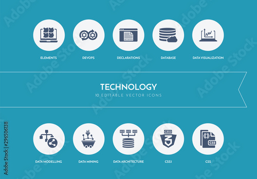 10 technology concept blue icons