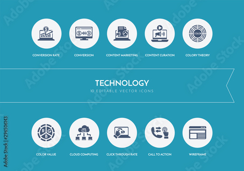 10 technology concept blue icons
