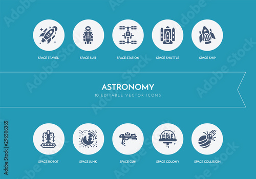 Fototapeta Naklejka Na Ścianę i Meble -  10 astronomy concept blue icons