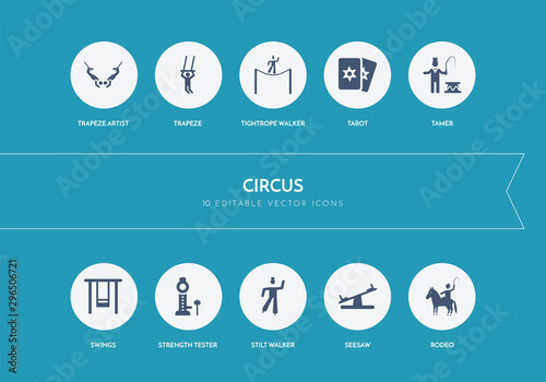 10 circus concept blue icons