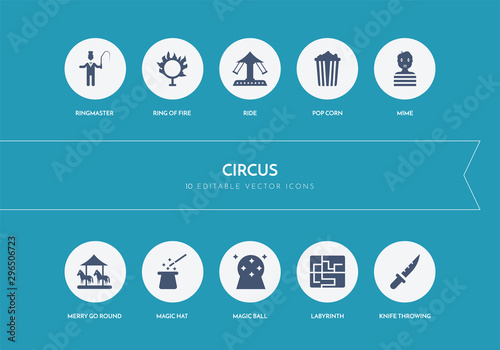 10 circus concept blue icons