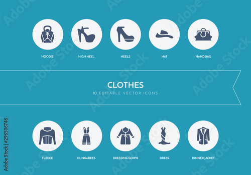 10 clothes concept blue icons