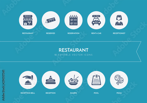 10 restaurant concept blue icons