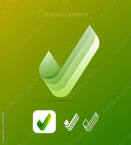 Vector abstract origami check mark logo template. Yes, approve, ok, green eco sign