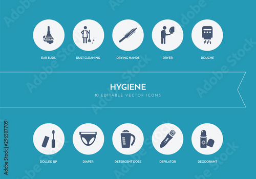 10 hygiene concept blue icons