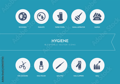 10 hygiene concept blue icons
