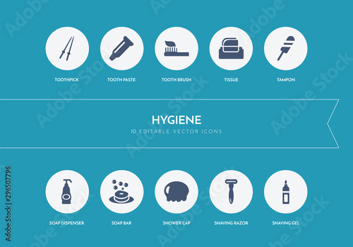 10 hygiene concept blue icons