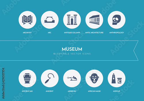 10 museum concept blue icons