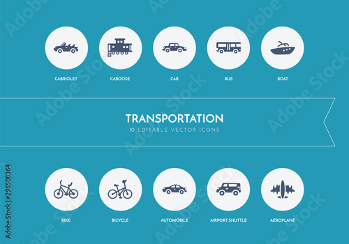 10 transportation concept blue icons
