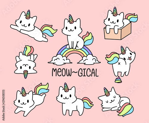 Set of cute little cat unicorn