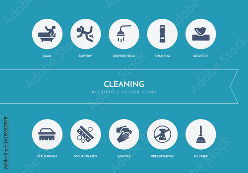 10 cleaning concept blue icons