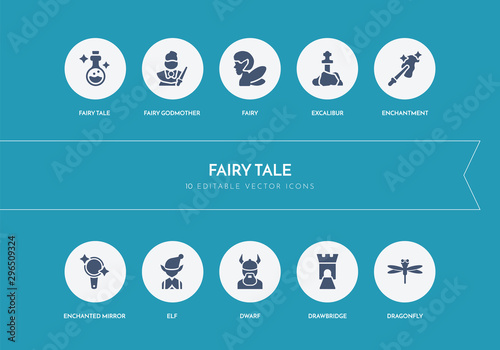 10 fairy tale concept blue icons