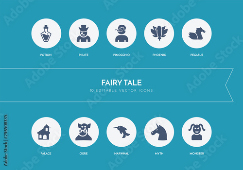 10 fairy tale concept blue icons