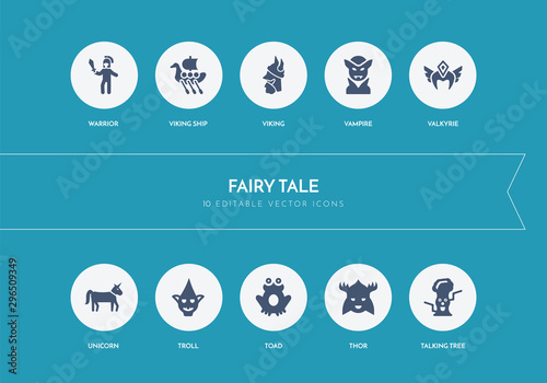 10 fairy tale concept blue icons