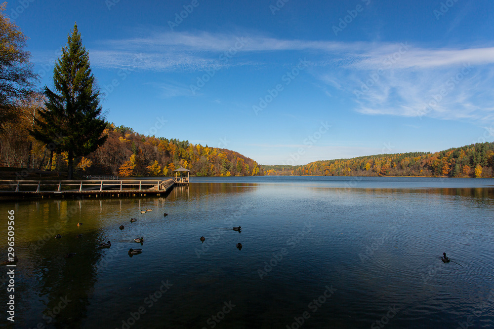 beautiful lake in golden autumn