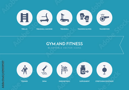 10 gym and fitness concept blue icons