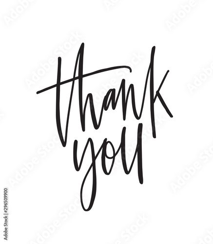 Thank you ink pen vector lettering. Thankfulness, gratitude expression, polite words isolated on white background. Thanksgiving postcard, greeting card decorative handwritten calligraphy.