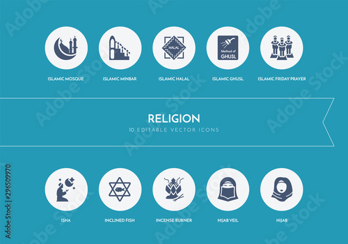 10 religion concept blue icons