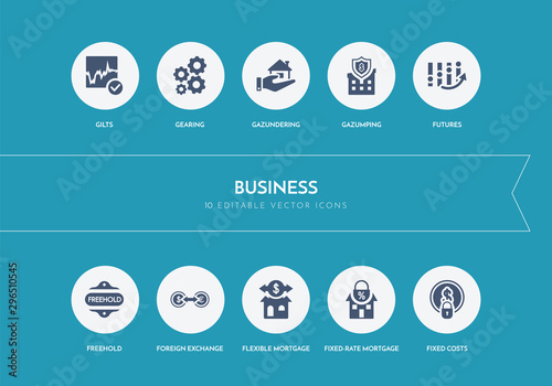 10 business concept blue icons