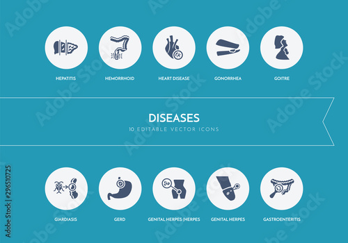 10 diseases concept blue icons