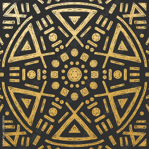 Beautiful Golden Hand Drawn Mandala Tile. Ornamental Background. Vector Decoration.