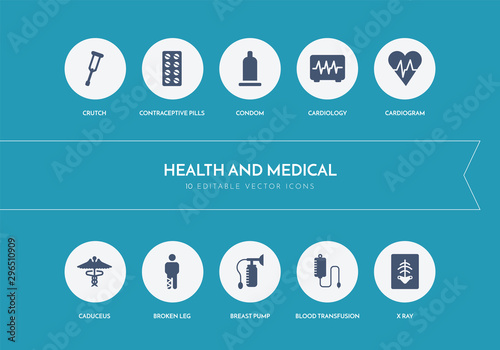 10 health and medical concept blue icons