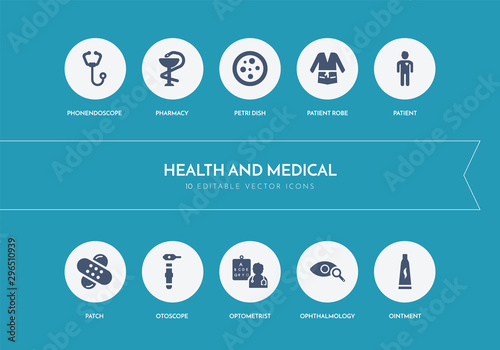 10 health and medical concept blue icons
