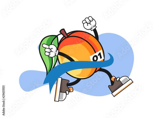 Apricots reach the finish line mascot design vector. Cartoon character illustration for business, t shirt, sticker.