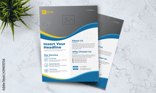 A4 business template flayer vol 21 with orange, blue, white and grey color cmyk ready to print in vector editable layer