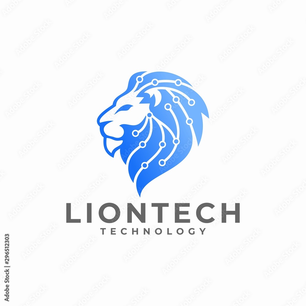 Lion Head Technology Logo Design Vector Illustration