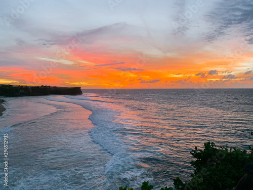 Sunset on the ocean in Bali Indonesia in winter