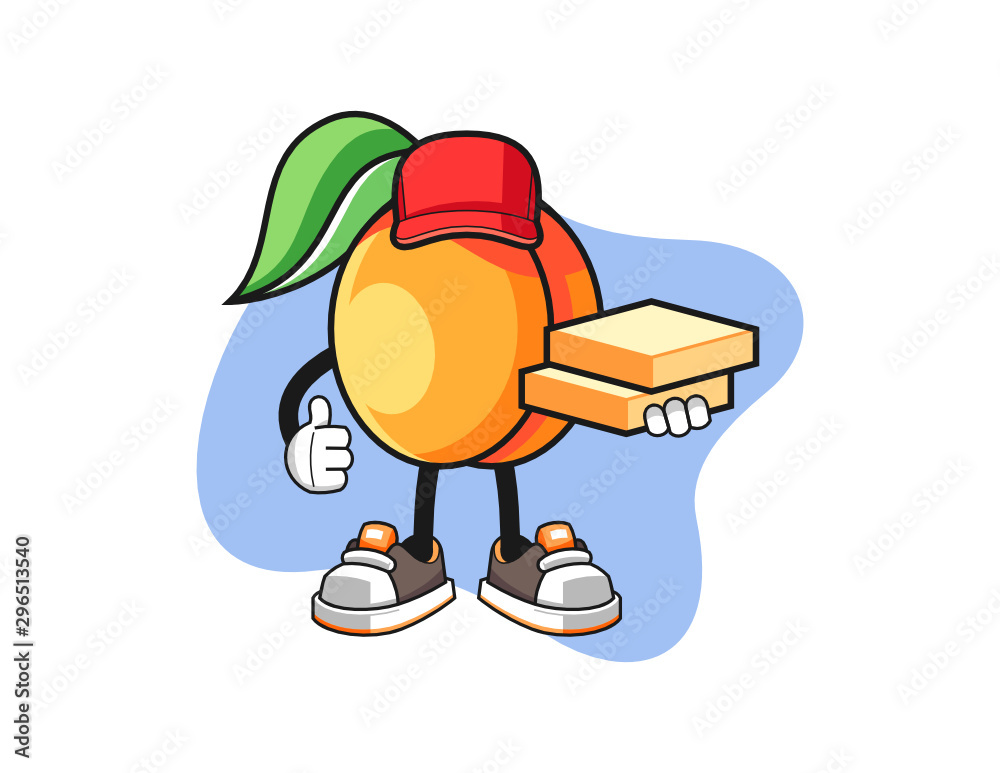 Apricots pizza delivery mascot design vector. Cartoon character  illustration for business, t shirt, sticker. Stock Vector | Adobe Stock