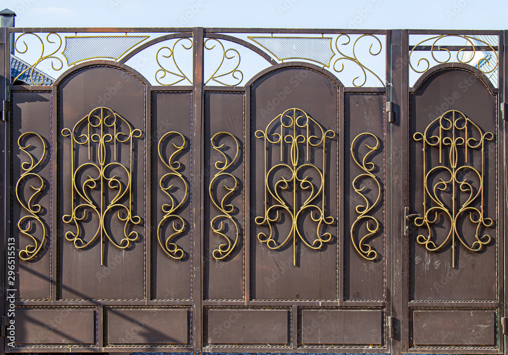 Metal gate with forged elements close-up