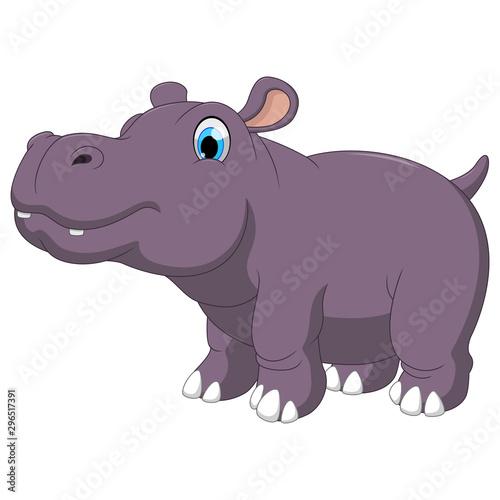 Cute cartoon a fat hippo with blue eyes