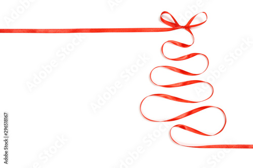Christmas tree made of ribbon on white background.