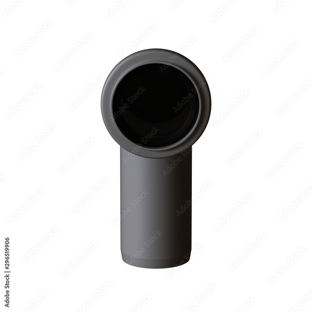 Obraz premium Plastic sewer pipe grey on white background, isolated. 3D rendering of excellent quality in high resolution. It can be enlarged and used as a background or texture.