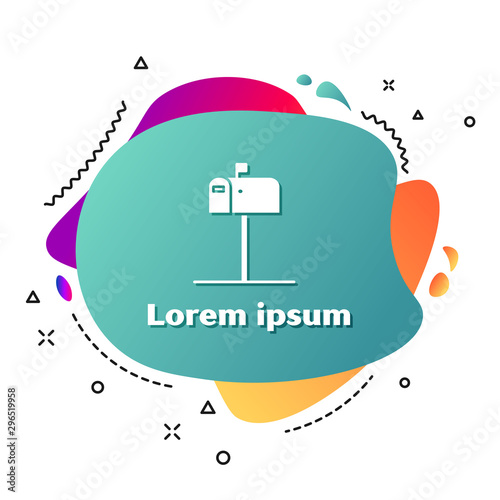 White Open mail box icon isolated on white background. Mailbox icon. Mail postbox on pole with flag. Abstract banner with liquid shapes. Vector Illustration