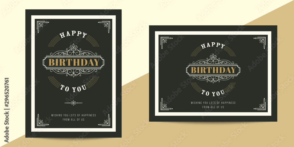 Vintage luxury birthday card template. Retro boutique Invitation. Hipster style greeting card.