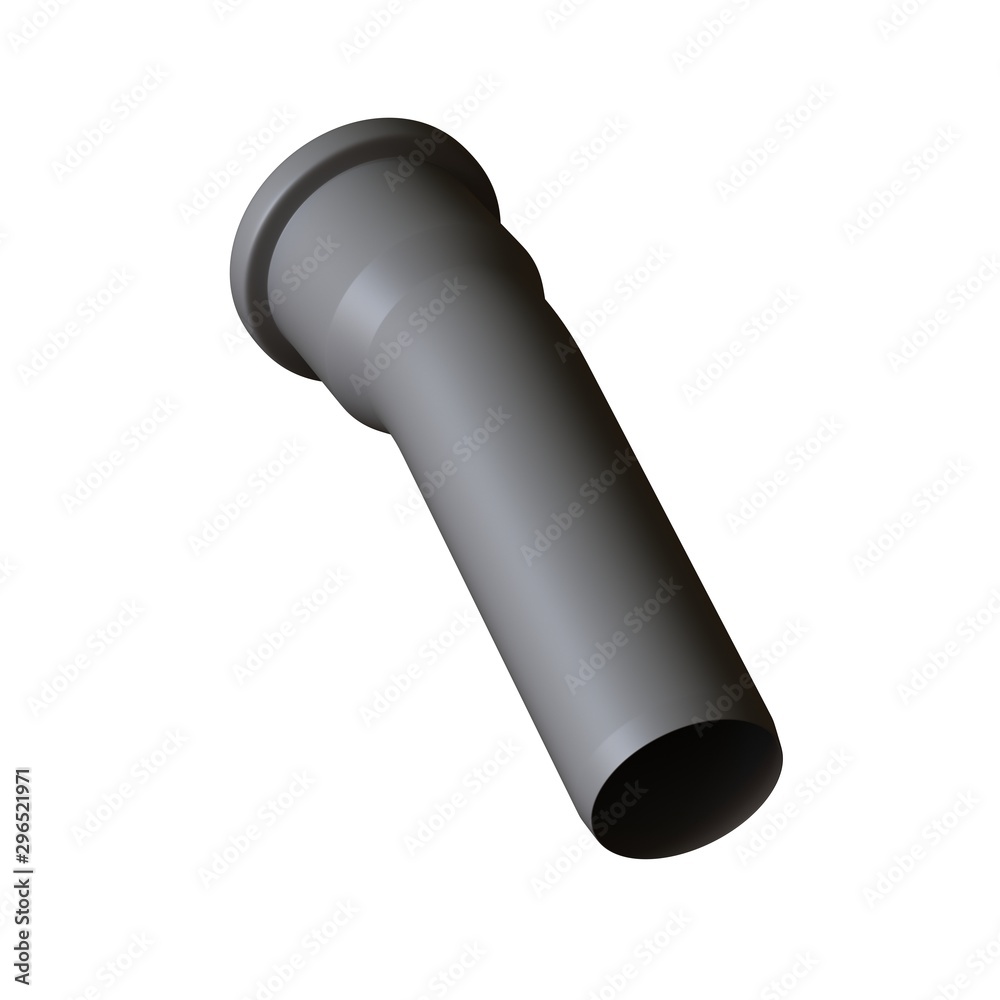 Plastic sewer pipe grey on white background, isolated. 3D rendering of excellent quality in high resolution. It can be enlarged and used as a background or texture.